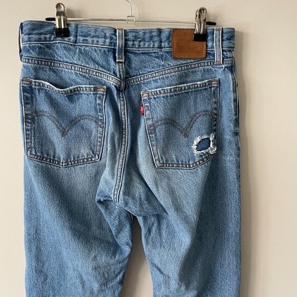 LEVI'S Wedgie Icon High Rise Denim Cropped Frayed Hem Jeans Athens Hera Blue 27 - Picture 13 of 13